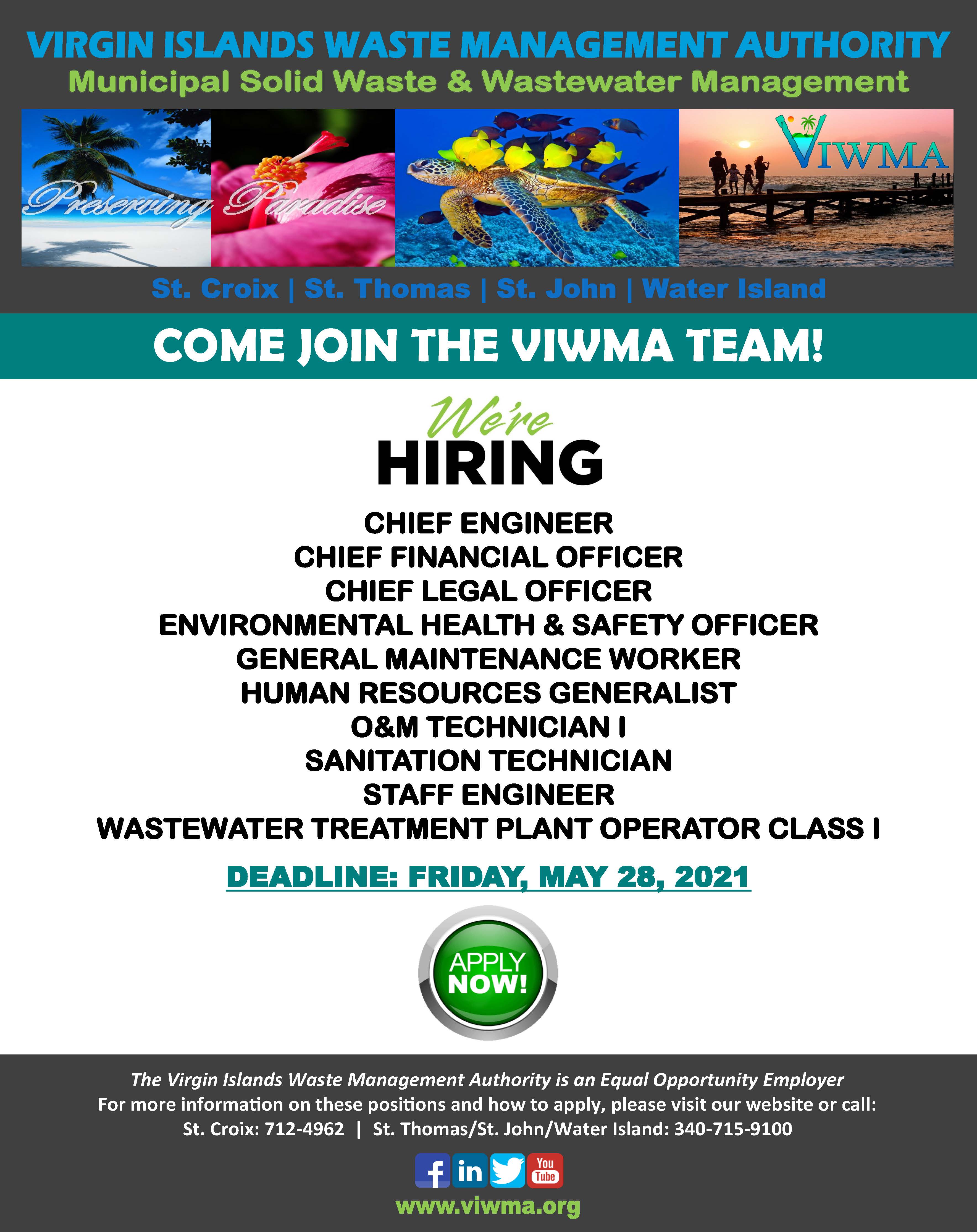 Join The VI Waste Management Authority Team   Virgin Islands Department