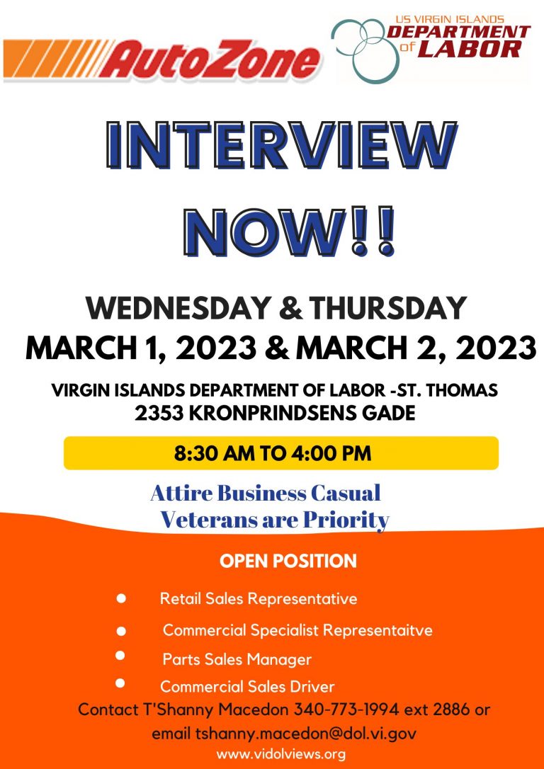 AUTOZONE HIRING EVENT Virgin Islands Department of Labor